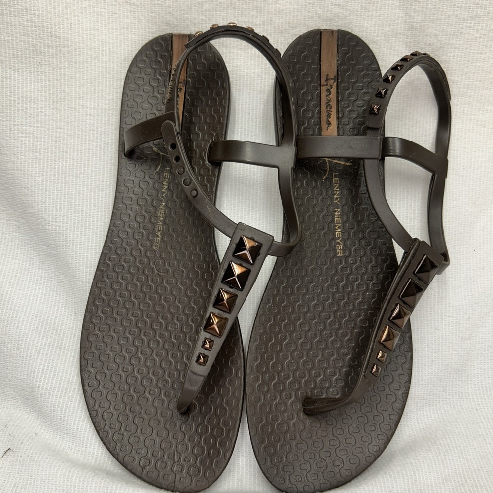 Ipanema Lenny Niemeyer Slingback Sandals Women's 9 Tan Brazillian Luxury Resort